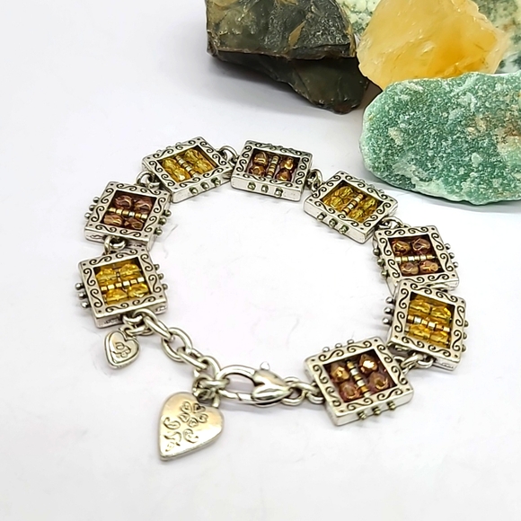 Brighton "BEDAZZLED" Bronze Swarovski Crystal Beads & Heart Charm Link Bracelet! - Picture 2 of 9